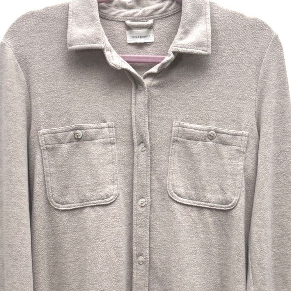 Thread & Supply Lewis Button Down Shirt Heather Stucco Beige Knit Size Medium - Picture 3 of 7